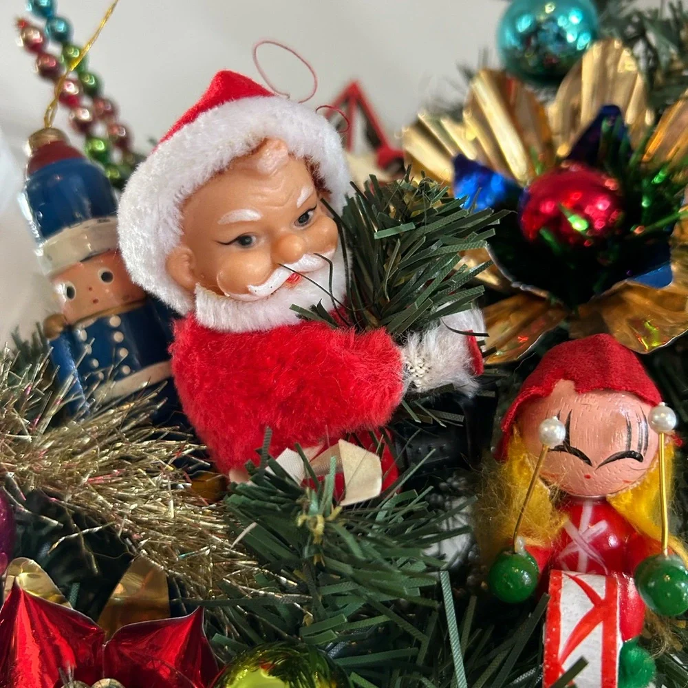 Vintage repurposed Festive Holiday Wreath with Red Bow - Picture 10 of 14